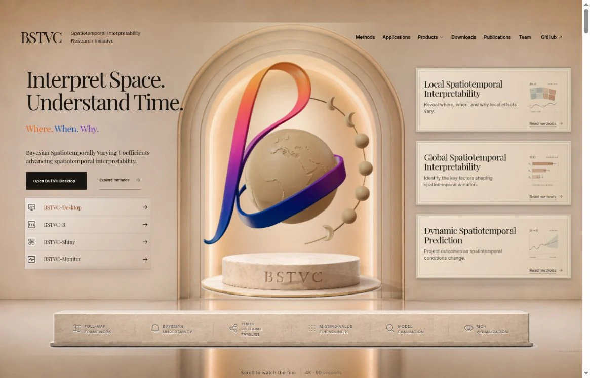 BSTVC English website, introducing the Bayesian spatiotemporal interpretability framework.